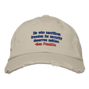BEN FRANKLIN FREEDOM FOR SECURITY PATRIOT CAP BESTICKTE KAPPE