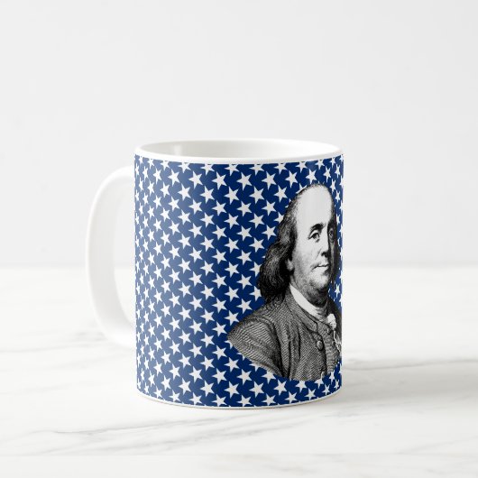 Ben Franklin mit Stern-Hintergrund Kaffeetasse (Vorderseite Links)