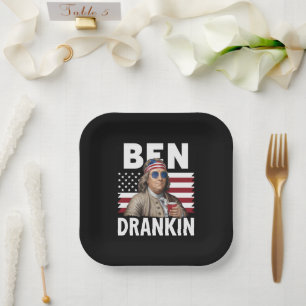 Ben trank Bier 4. Juli Vintage-Flagge Lustig Pappteller