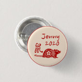Benannt Chinesisches Jahr RAT Papier geschnitten D Button (Vorne & Hinten)
