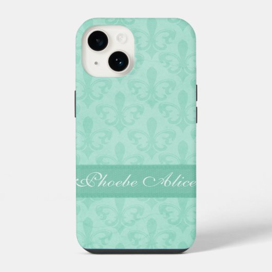 Benannt Fleur de Lis Damast mintgrün iPhone Hülle (Rückseite)
