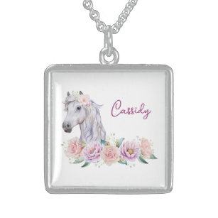 Benannt floral Pony Sterling Silberkette