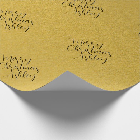 Benannt Merry Christmas golden Handwriting-Skript Geschenkpapier (Ecke)