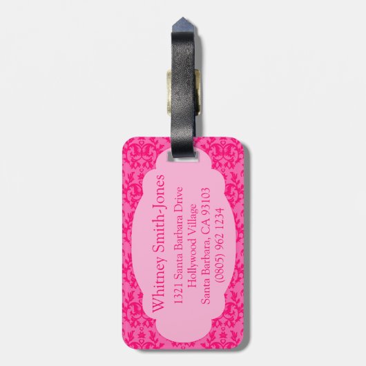 Benannte Damask Hot Rosa Gepäckmarke Gepäckanhänger (Rückseite vertikal)