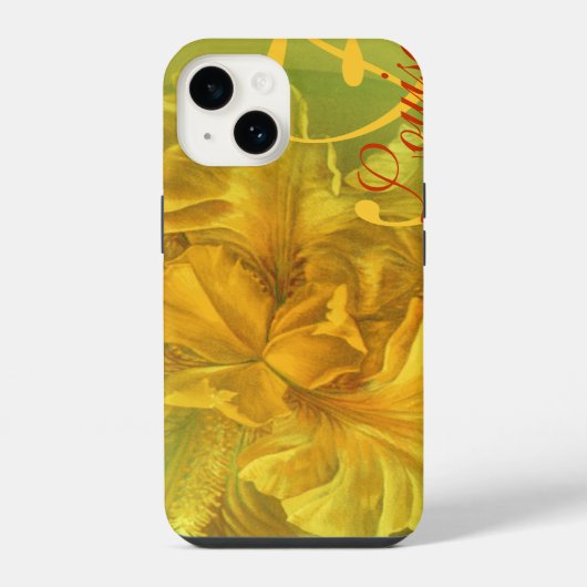 Benannte Iris-Blumen-Gelb-Kunst iPhone Hülle (Rückseite)