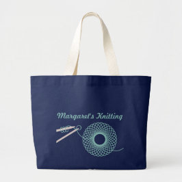 Benannte Stricktasche aus dunklem aquamarinem Stof Jumbo Stoffbeutel