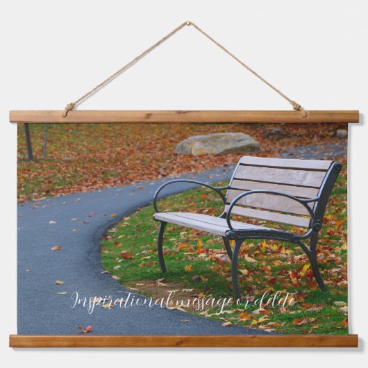 Bench Along A Fall Sidewalk Stroll Wandteppich Mit Holzrahmen (Vorne)