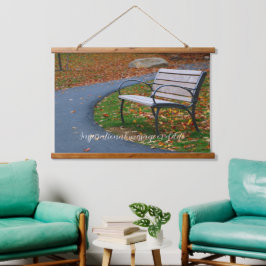Bench Along A Fall Sidewalk Stroll Wandteppich Mit Holzrahmen