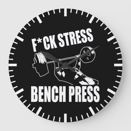 BENCH PRESS, F*CK STRESS - Workout Motivierend Große Wanduhr (Vorderseite)