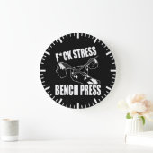BENCH PRESS, F*CK STRESS - Workout Motivierend Große Wanduhr (Zuhause)