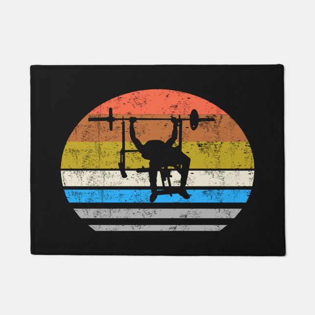 bench press strength training retro vintage gift fußmatte (Vorderseite)
