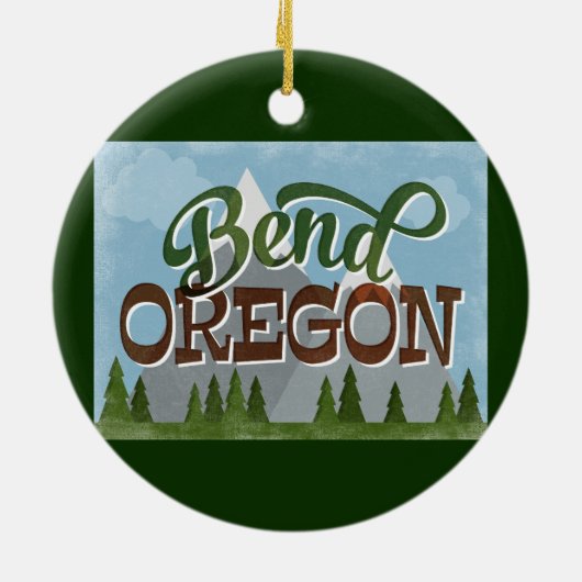 Bend Oregon Fun Retro Snowy Mountains Keramik Ornament (Hinten)