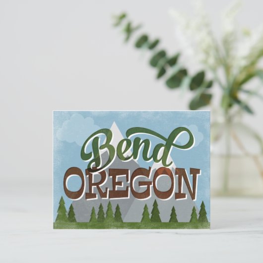 Bend Oregon Fun Retro Snowy Mountains Postkarte (Stehend Vorderseite)