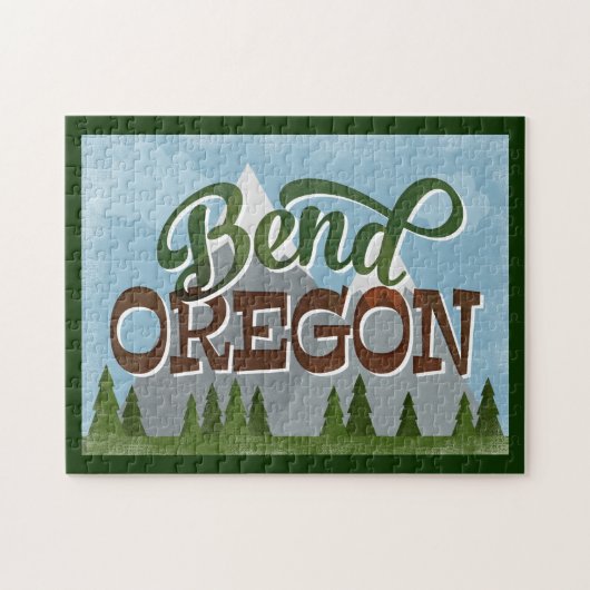 Bend Oregon Fun Retro Snowy Mountains Puzzle (Horizontal)
