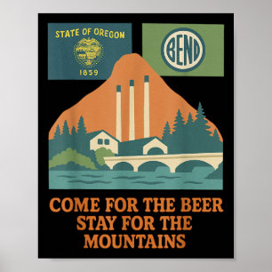 Bend Oregon Retro-vintage Berge & Bier Für Poster