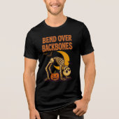 Bend Over Backbones Funny Skeleton Yoga Halloween Tri-Blend Shirt (Vorderseite)