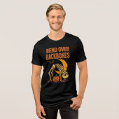 Bend Over Backbones Funny Skeleton Yoga Halloween Tri-Blend Shirt (Vorderseite voll)