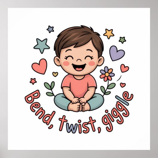 Bend twist giggle cute yoga kid poster (Vorne)