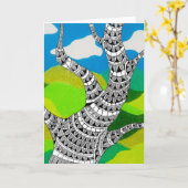 Bendy Tree Design Clouds Grassy Landscape Card Karte (Gelbe Blume)