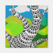 Bendy Tree Design Clouds Grassy Landscape Magnet (Vorne)