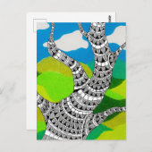 Bendy Tree Design Clouds Grassy Landscape Postkarte (Vorne/Hinten)