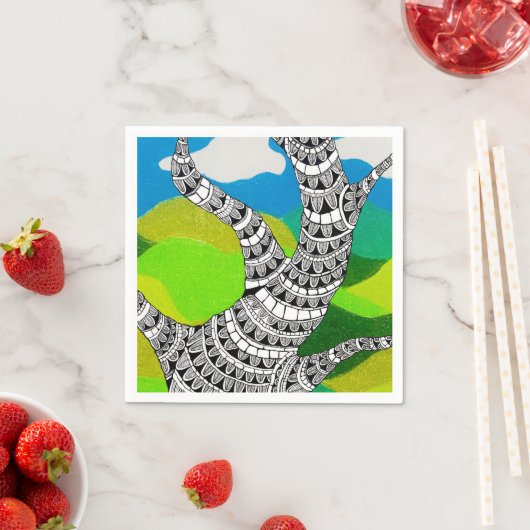 Bendy Tree Design Clouds Grassy Landscape Serviette (Beispiel)