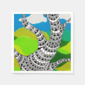 Bendy Tree Design Clouds Grassy Landscape Serviette (Vorderseite)