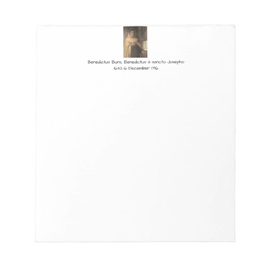 Benedictus Buns, Benedictus à sancto Josepho Notizblock (Vorderseite)