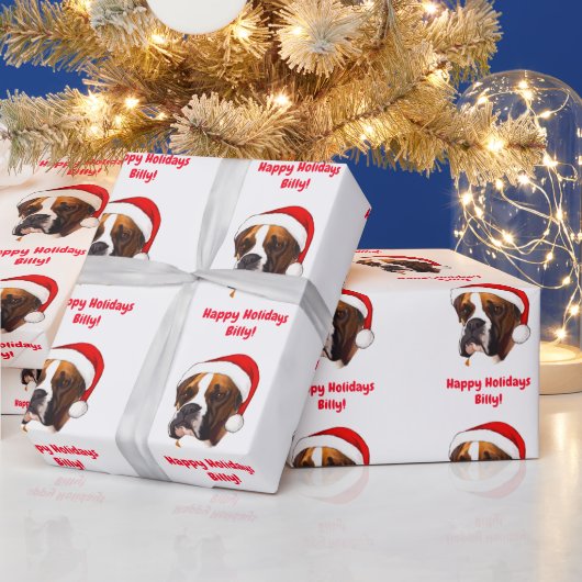 Benennen Sie Boxer in einem Weihnachtsmannmütze-Wr Geschenkpapier (Feiertage)