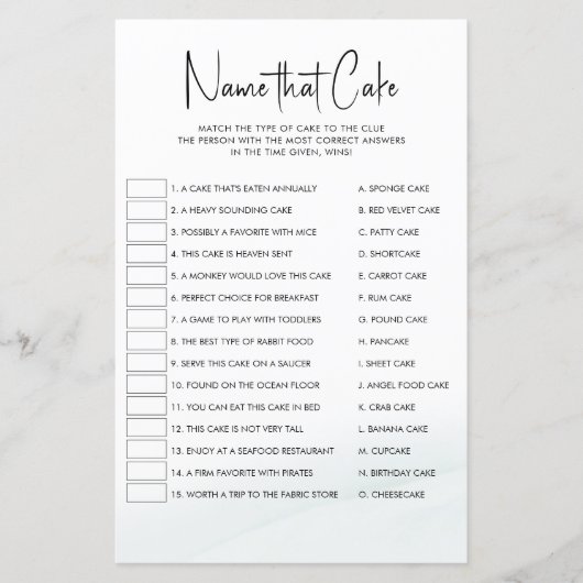 Benennen Sie Cake Brautparty Game Soft Green Wash (Vorderseite)