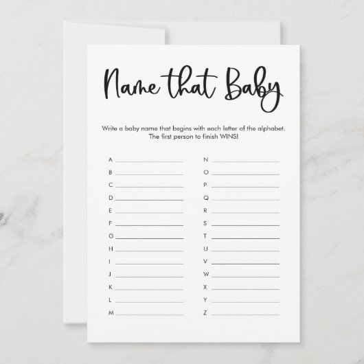 Benennen Sie das Baby Dusche Spiel minimalistisch Einladung (Vorderseite)