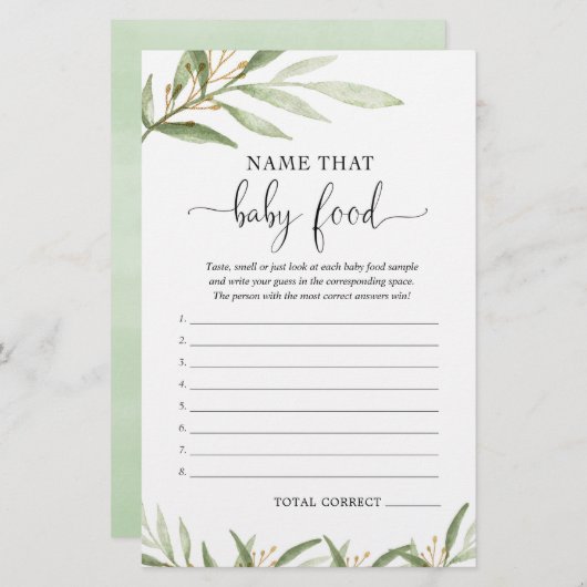 Benennen Sie das Baby Food Baby Dusche Spiel grüne (Vorne/Hinten)