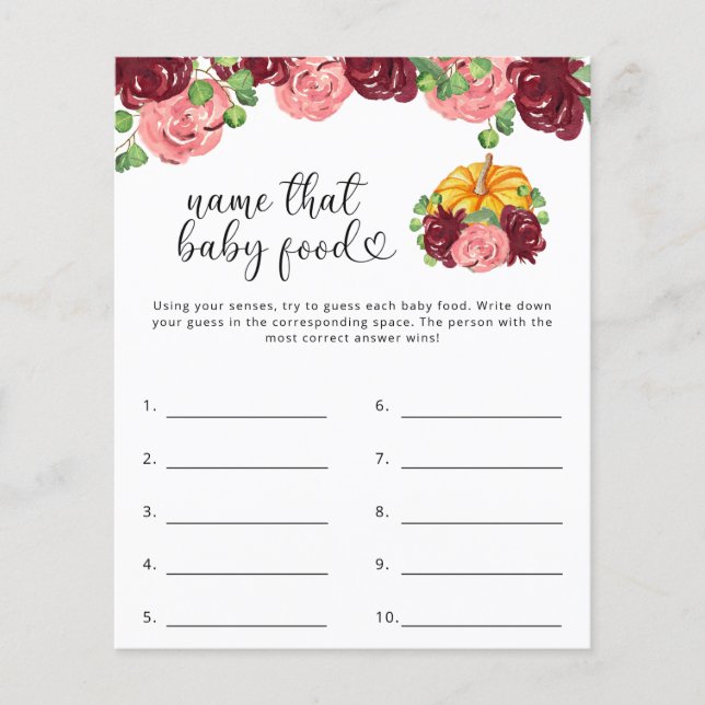 Benennen Sie das Baby Food Dusche Spiel (Vorderseite)