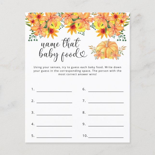 Benennen Sie das Baby Food Dusche Spiel (Vorderseite)