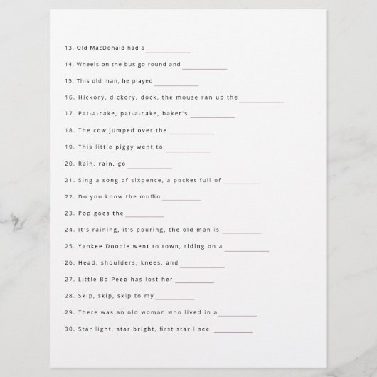 Benennen Sie das Baby Song Dusche Spielblatt Flyer (Hinten)