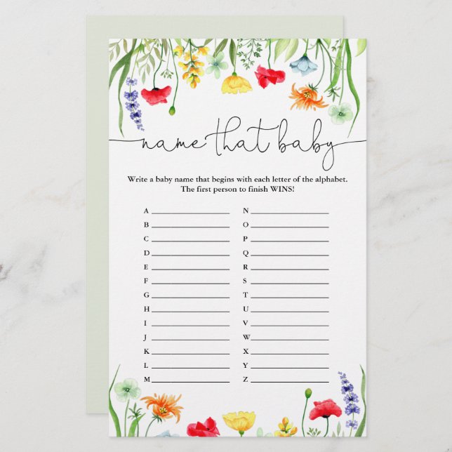 Benennen Sie das Babyspiel bunt Wildblumen (Vorne/Hinten)