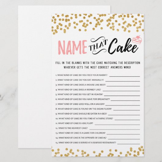 Benennen Sie das Kuchenspiel mit Answers (Vorne/Hinten)