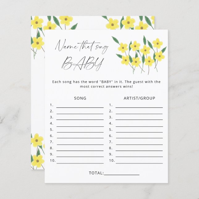 Benennen Sie das Lied Baby Dusche Wildblumen (Vorne/Hinten)