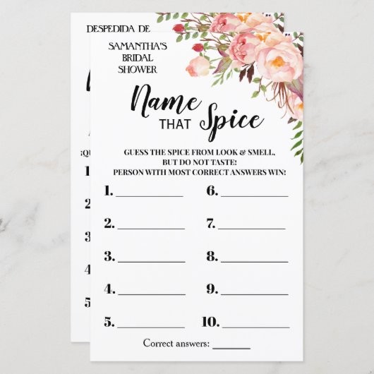 Benennen Sie das Spice Brautparty englisch spanisc (Vorne/Hinten)