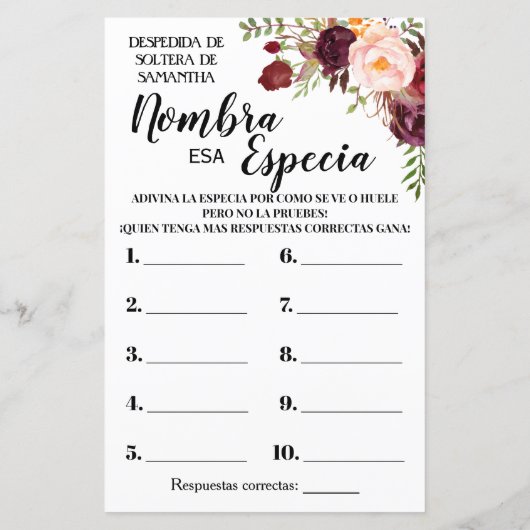 Benennen Sie das Spice Brautparty englisch spanisc (Rückseite)