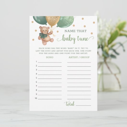 Benennen Sie die Baby Tune Baby Shower Teddy Bear Einladung (Stehend Vorderseite)