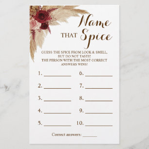 Benennen Sie die Gewürzpampas Grass Game Card Flyer