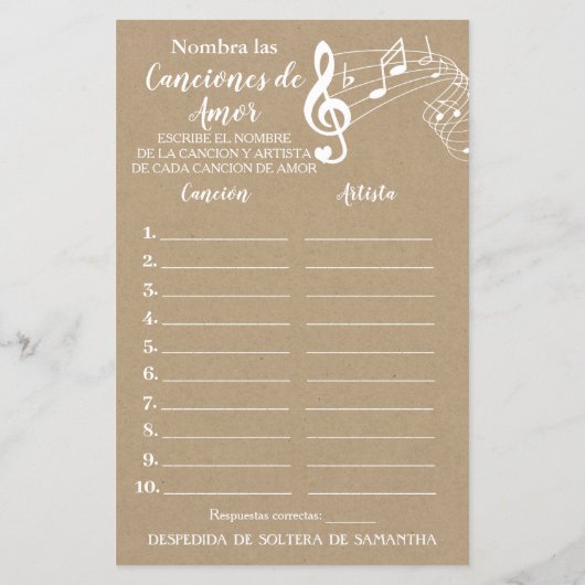 Benennen Sie dieses Lied Brautparty englisch Spani (Rückseite)