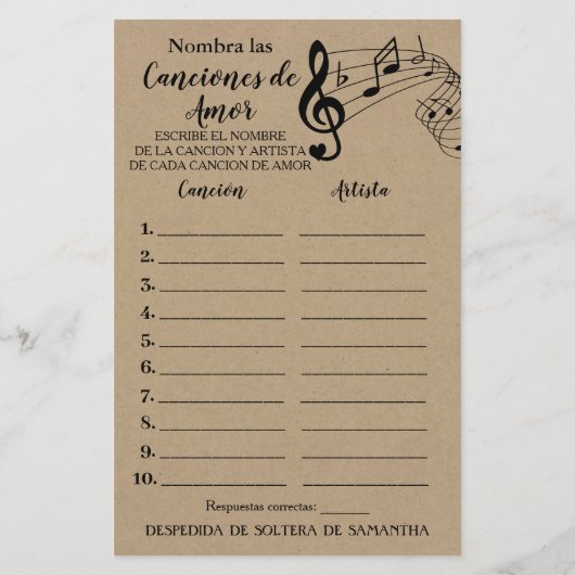 Benennen Sie dieses Lied Brautparty englisch Spani (Rückseite)