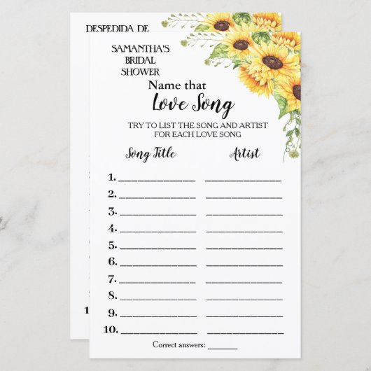 Benennen Sie dieses Lied Brautparty englisch Spani (Vorne/Hinten)