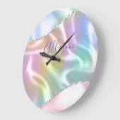 Benennen Sie Lila Skript, Iridescent Wave. Große Wanduhr (Winkel)