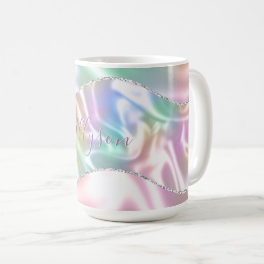 Benennen Sie Lila Skript, Iridescent Wave Kaffeetasse (VorderseiteRechts)