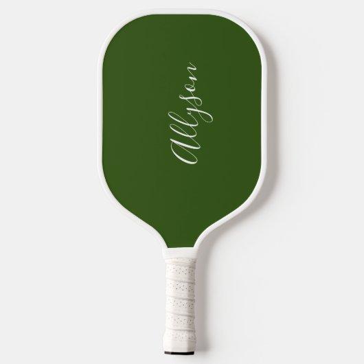 Benennen Sie White Script Vertikal ForestGreen Pickleball Schläger (Rückseite)