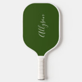 Benennen Sie White Script Vertikal ForestGreen Pickleball Schläger (Vorderseite)