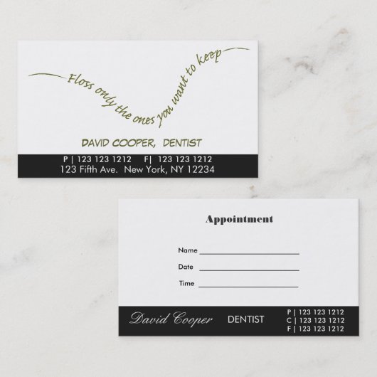 Benennung eines Zahnarztes für Mündliche Behandlun Terminkarte (Vorne/Hinten)